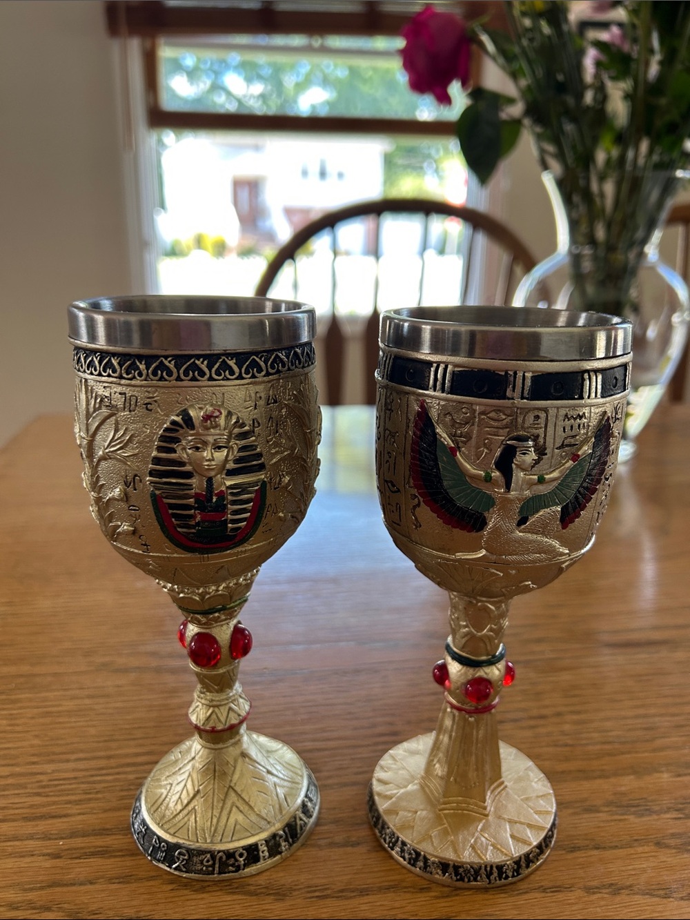 Egyptian-Themed Decorative Goblets - Gold with Red & Black Accents